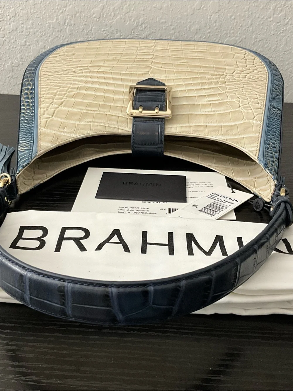 Brahmin Fallon MINDFUL GREY ACOUSTIC Multi Leather Shoulder Bag NWT